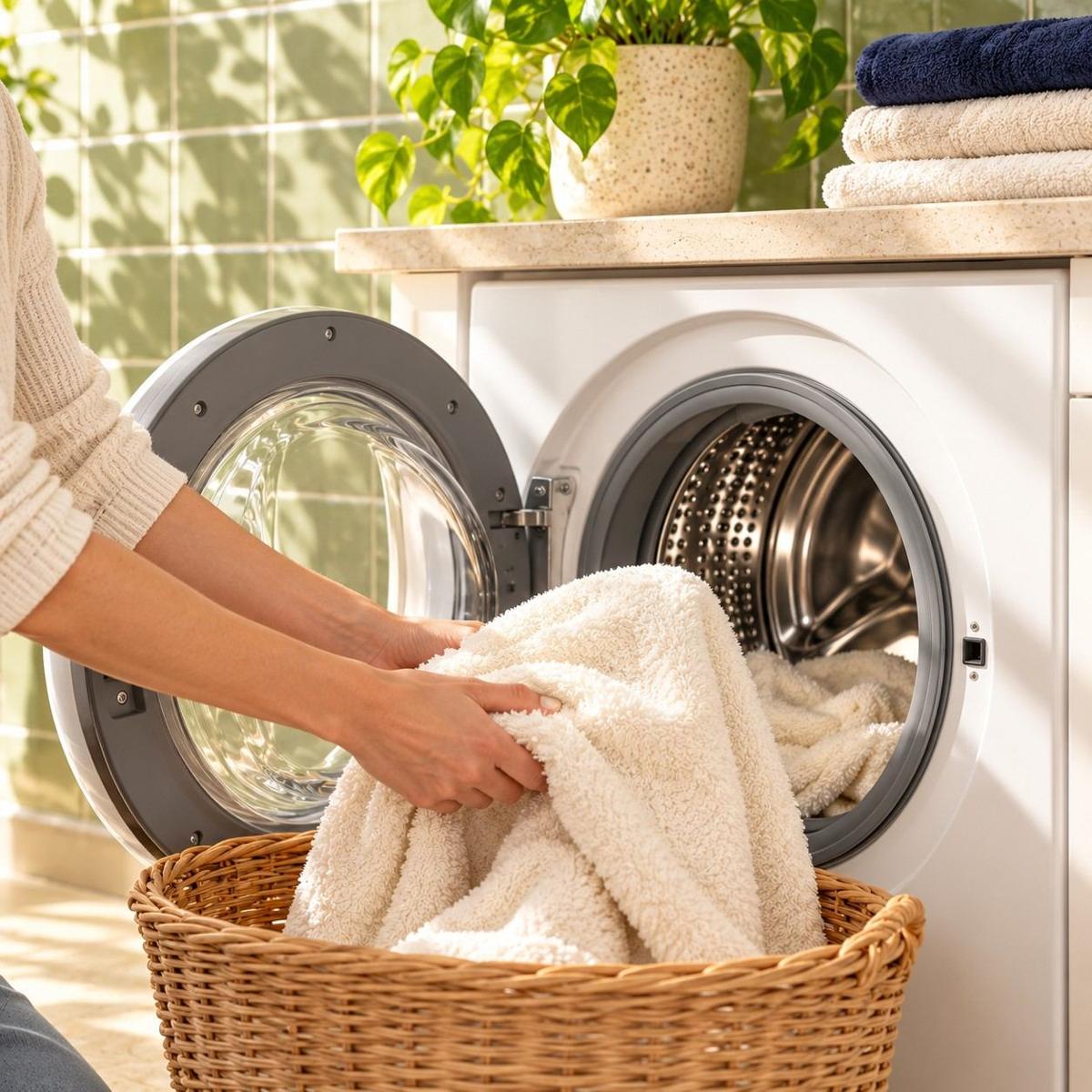 Freshly washed laundry removed from the drum
