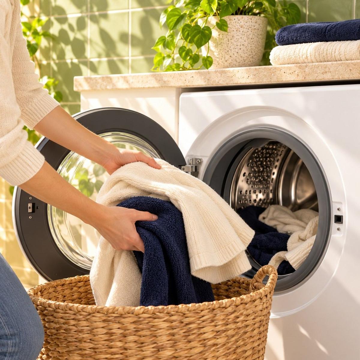 Clean laundry removed into a wicker basket