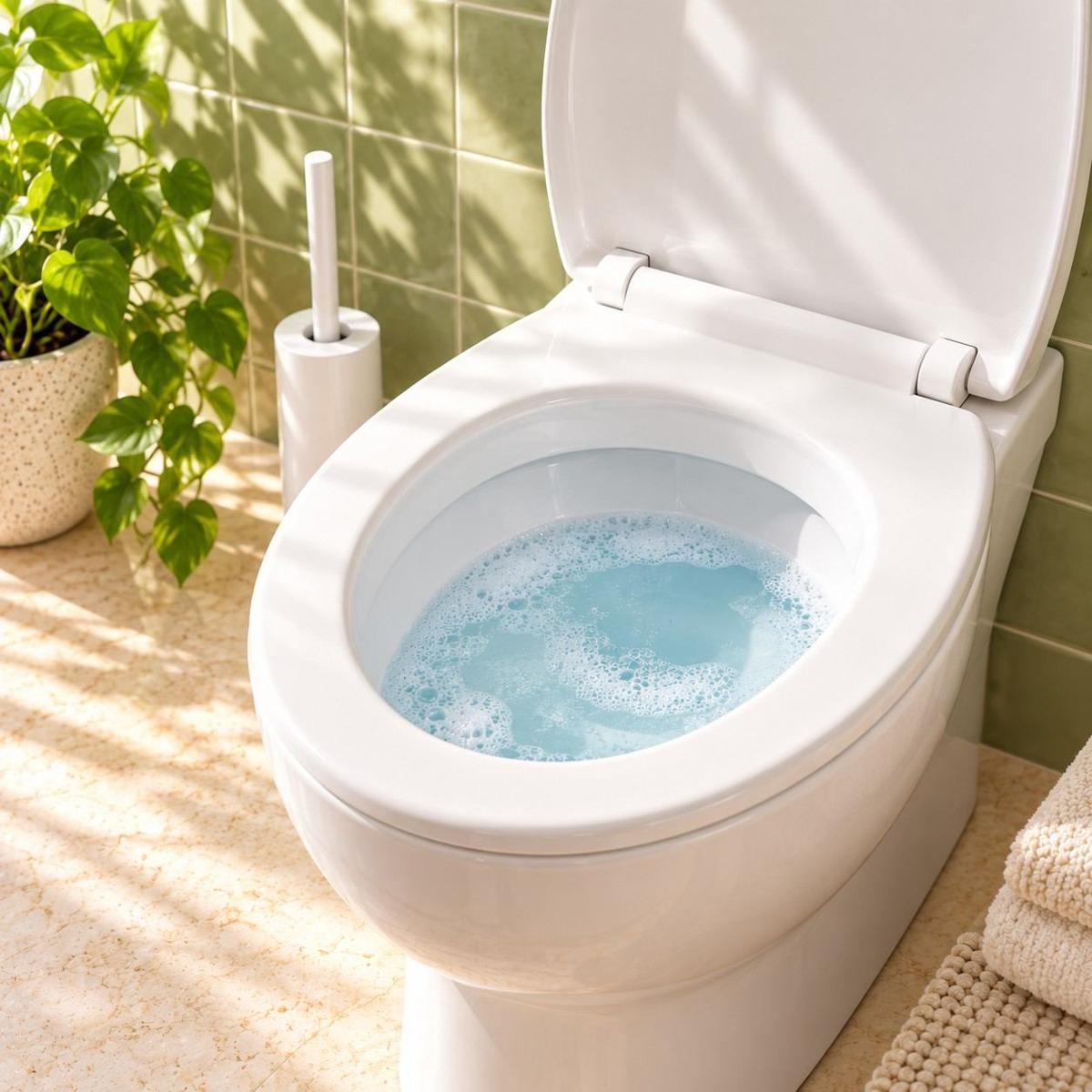 Cleaning foam resting in the toilet bowl