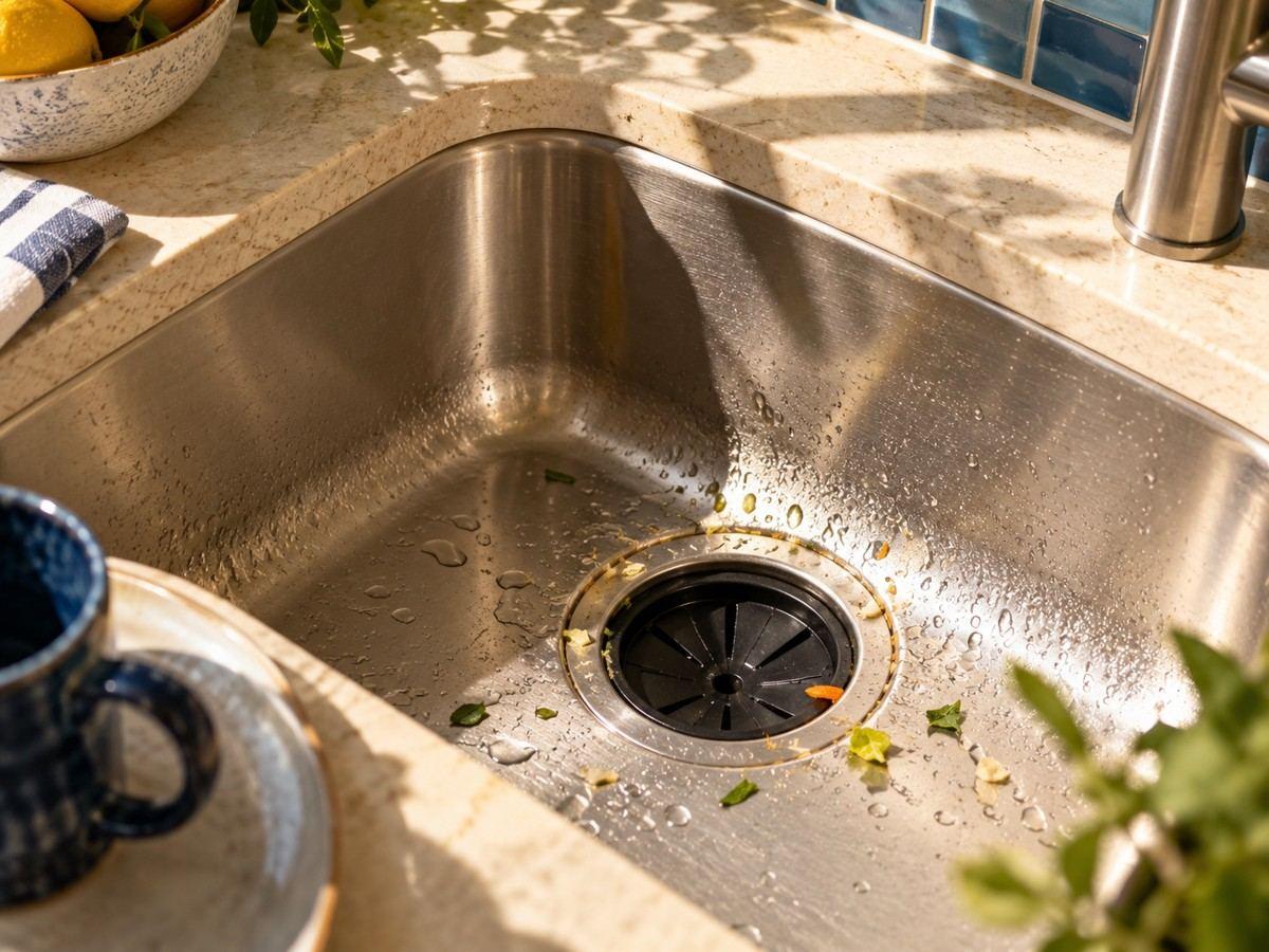 Food residue around a disposal splash guard